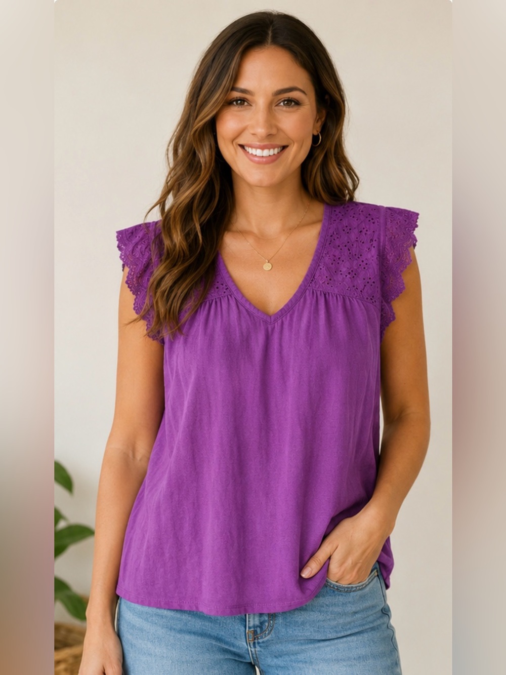 Anthro Style Berry Eyelet Flutter Sleeve Boho Blouse 3x